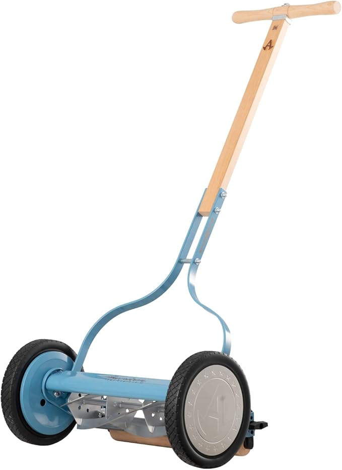 ULM Center VintageCut 16” Manual Reel Lawn Mower – 5 Blade Classic Push Grass Cutter with Adjustable Height